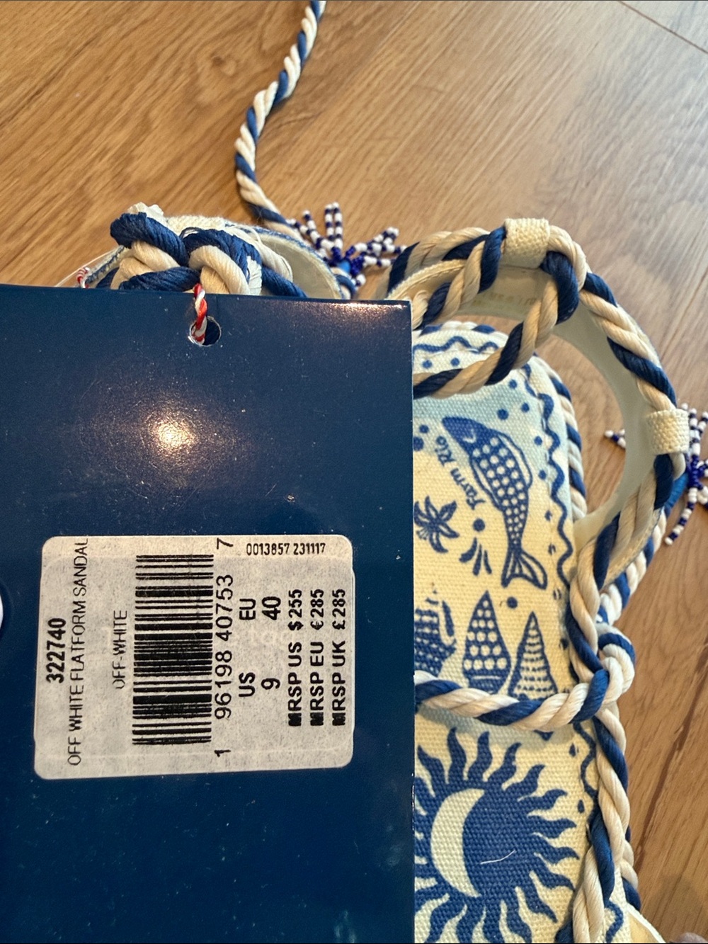 Farm Rio Blue & Cream Boho Rope Lace-Up Sandals - Picture 3 of 6